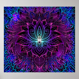 Neon Lotus Blume Boho Print Poster