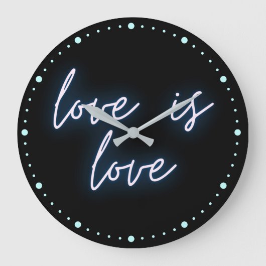 Neon Love Is Love Word Art Große Wanduhr (Vorderseite)