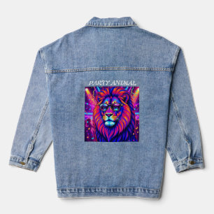 Neon Löwe Party Tier – Farbige Retro-Grafik Jeansjacke