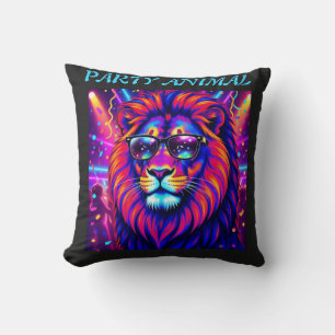 Neon Löwe Party Tier – Farbige Retro-Grafik Kissen