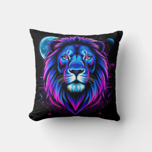 Neon-Löwen-Illustration mit geometrischen Formen Kissen