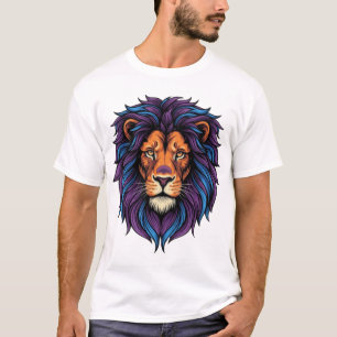 Neon-Löwenkopf Lila Blaue Mähne Wütendes T-Shirt