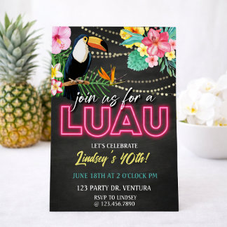 Neon Luau Birthday Party | Tropical Hawaiian Party Einladung