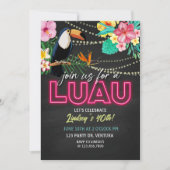 Neon-Luau-Geburtstagsfeier | Tropische Hawaiianisc Einladung (Vorderseite)