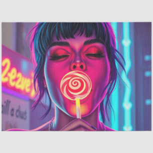 Neon-Lutscher Pop Art – Cyberpunk-Candy-Girl  Seidenpapier