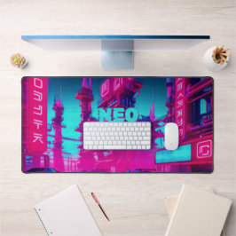 Neon Magenta Cyan Cyberpunk Neo Tokio Gamer Schreibtischunterlage