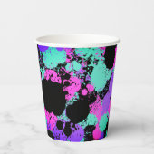 Neon Magenta Lila Aquamarine Paint Spritzer Geburt Pappbecher (Rückseite)