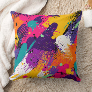 Neon-Magenta-Lila-Grunge-Farbspritzer Kissen