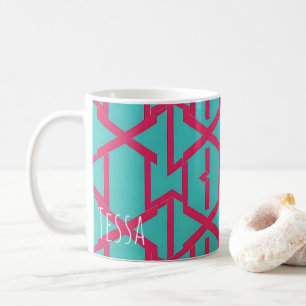 Neon Magenta und Türkis Geometrisches Muster Kaffeetasse