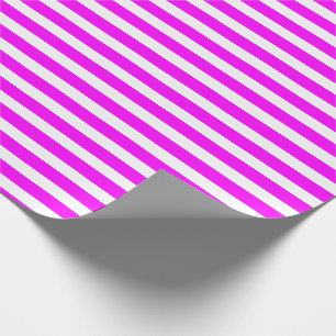 Neon Magenta und Weiß Einfache Horizontale Streife Geschenkpapier