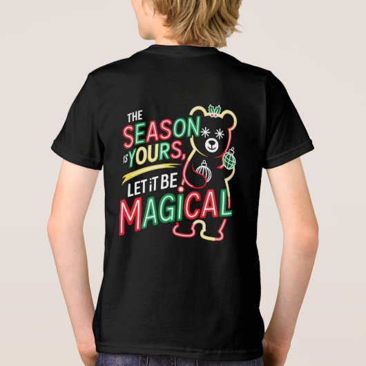 Neon Magical Christmas Bear Boys Fun Kids’ Winter Tri-Blend Shirt (Rückseite)