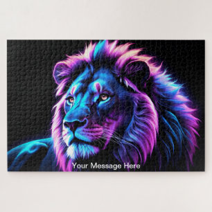 Neon Majesty Vibrany Künstlerische Löwe farbenfroh Puzzle