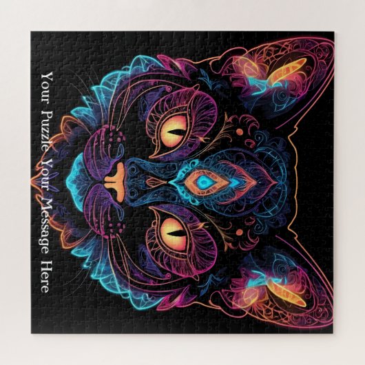 Neon Mandala Cat Puzzle (Horizontal)