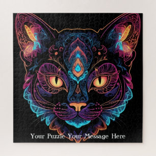 Neon Mandala Cat Puzzle