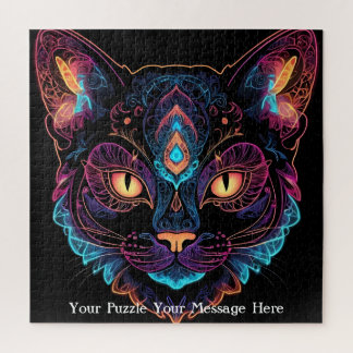Neon Mandala Cat Puzzle