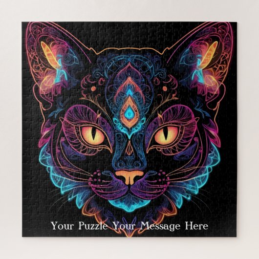 Neon Mandala Cat Puzzle (Vertikal)