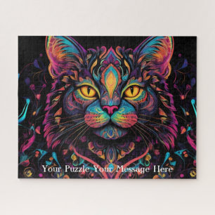 Neon Mandala Cat Puzzle