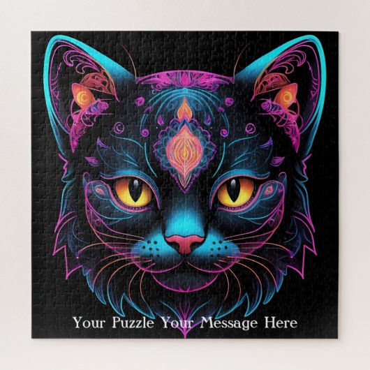 Neon Mandala Cat Puzzle (Vertikal)