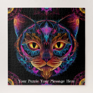 Neon Mandala Cat Puzzle