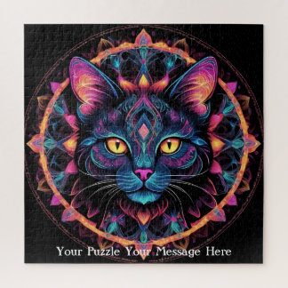 Neon Mandala Cat Puzzle