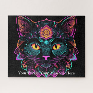 Neon Mandala Cat Puzzle
