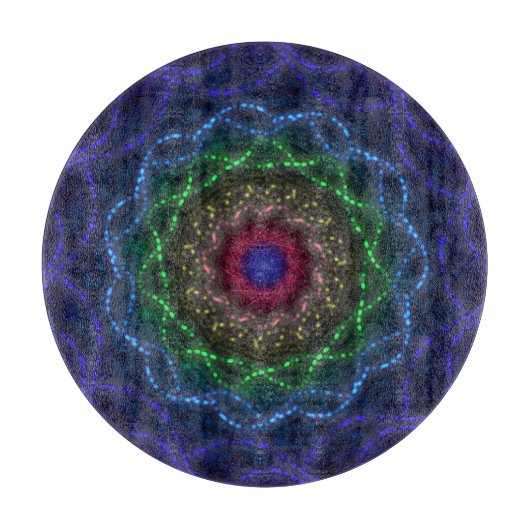 Neon-Mandala-Fraktal Schneidebrett (Vorderseite)