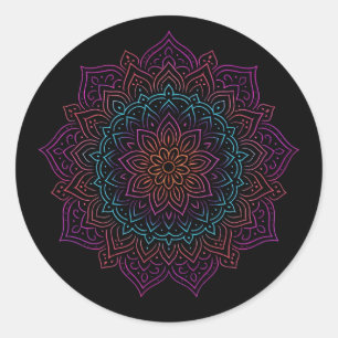 Neon Mandala Glow - Ätherisches Vintages Muster Runder Aufkleber