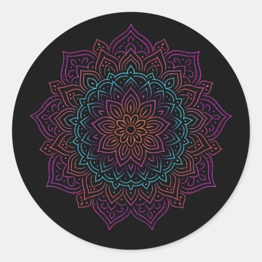 Neon Mandala Glow - Ätherisches Vintages Muster Runder Aufkleber (Vorderseite)