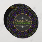 Neon Mandala Groovy Quinceañera Runde Einladung (Vorne/Hinten)