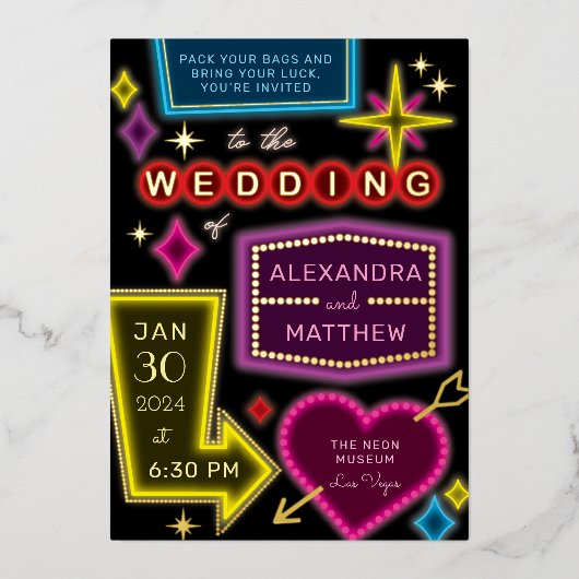 Neon Marquee Signs Las Vegas Wedding Folieneinladung (Vorderseite)