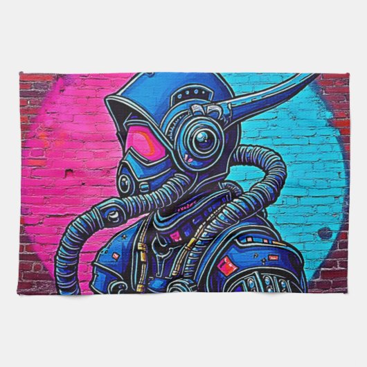 Neon Masked Wall Graffiti Abbildung Kunst Geschirrtuch (Horizontal)