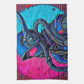 Neon Masked Wall Graffiti Abbildung Kunst Geschirrtuch (Vertikal)
