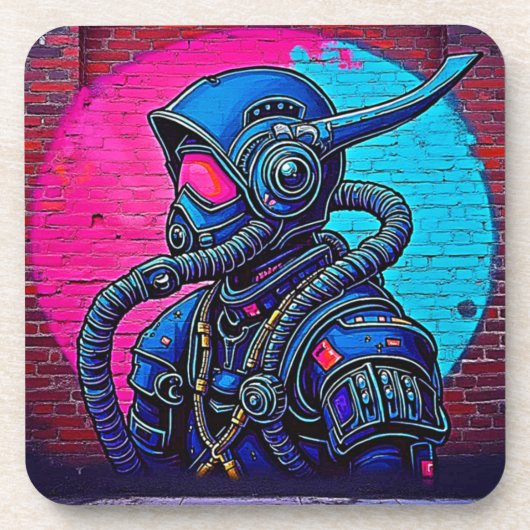 Neon Masked Wall Graffiti Abbildung Kunst Getränkeuntersetzer (Vorderseite)