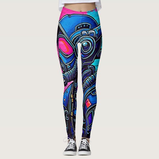 Neon Masked Wall Graffiti Abbildung Kunst Leggings (Vorderseite)