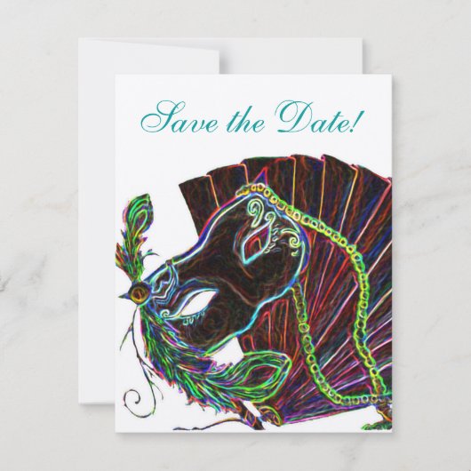 Neon Masquerade Save the Date (Vorderseite)