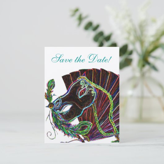 Neon Masquerade Save the Date (Stehend Vorderseite)