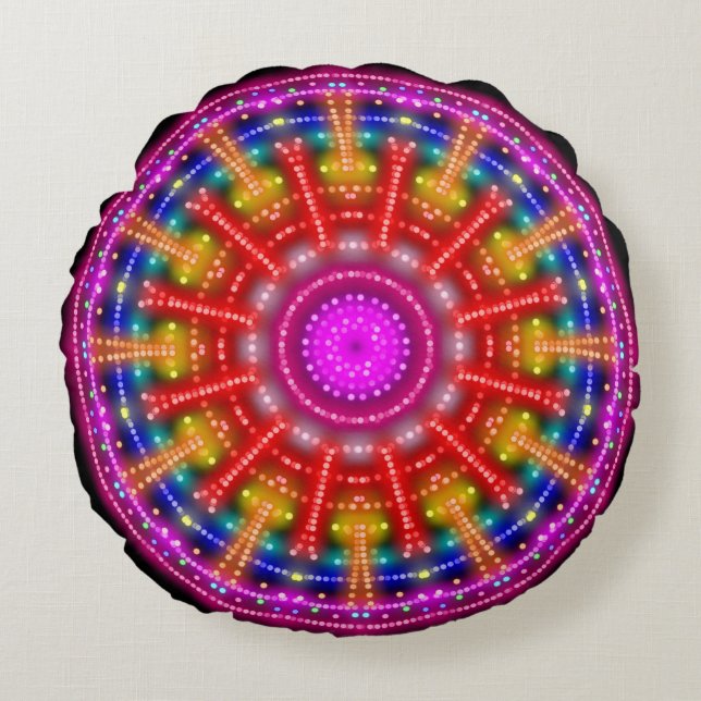 Neon Medallion Rundes Kissen (Vorderseite)