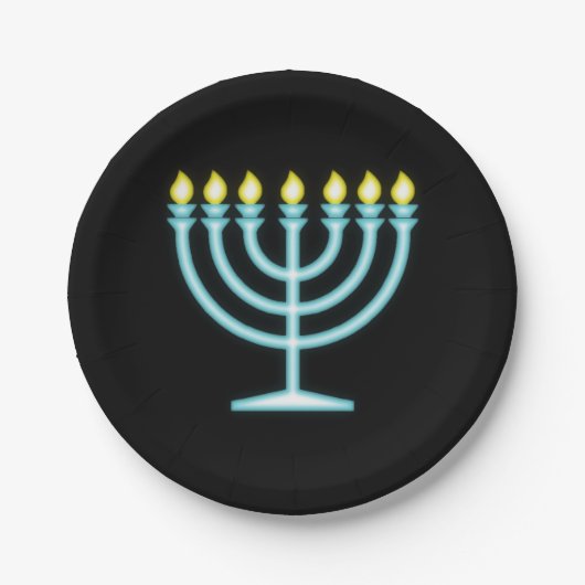 Neon Menorah Pappteller (Vorderseite)