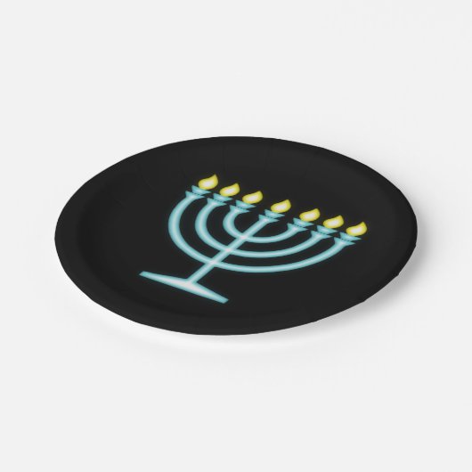 Neon Menorah Pappteller (Schrägansicht)