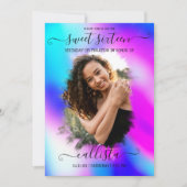 Neon Mermaid Holographic Foto Collage Sweet 16 Einladung (Vorderseite)