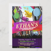 Neon Metropolis City Lights Einladung zum Geburtst (Vorderseite)