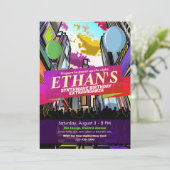 Neon Metropolis City Lights Einladung zum Geburtst (Stehend Vorderseite)