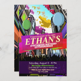 Neon Metropolis City Lights Einladung zum Geburtst