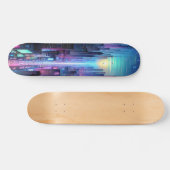 "Neon Metropolis: Cyberpunk City Skateboard (Horizontal)