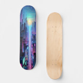 "Neon Metropolis: Cyberpunk City Skateboard (Vorderseite)