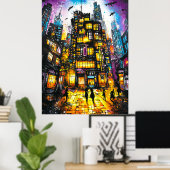 Neon Metropolis - Surreal Urban Nightscape Poster (Heimbüro)