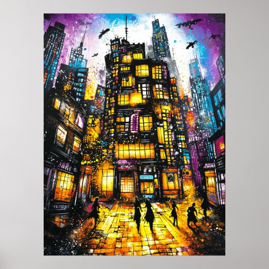 Neon Metropolis - Surreal Urban Nightscape Poster (Vorne)