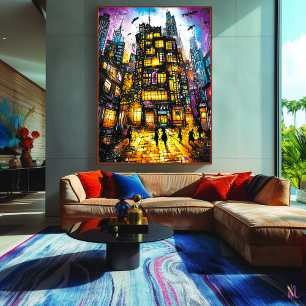 Neon Metropolis - Surreal Urban Nightscape Poster