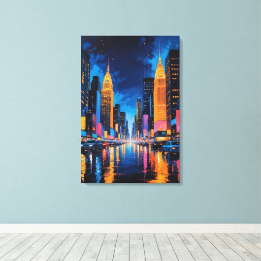 Neon Metropolis - Vibrannte Nightscape Art Leinwanddruck (Insitu (Holzboden))