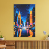 Neon Metropolis - Vibrannte Nightscape Art Leinwanddruck (Insitu (Wohnzimmer))